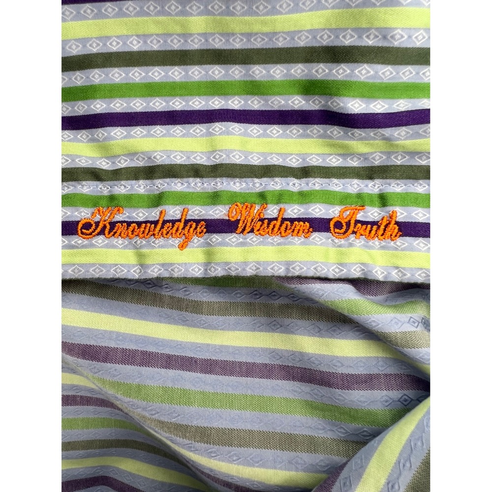 Robert Graham Men's 2XLT Green Purple Stripe Long Sleeve Button Down Shirt - Picture 9 of 13